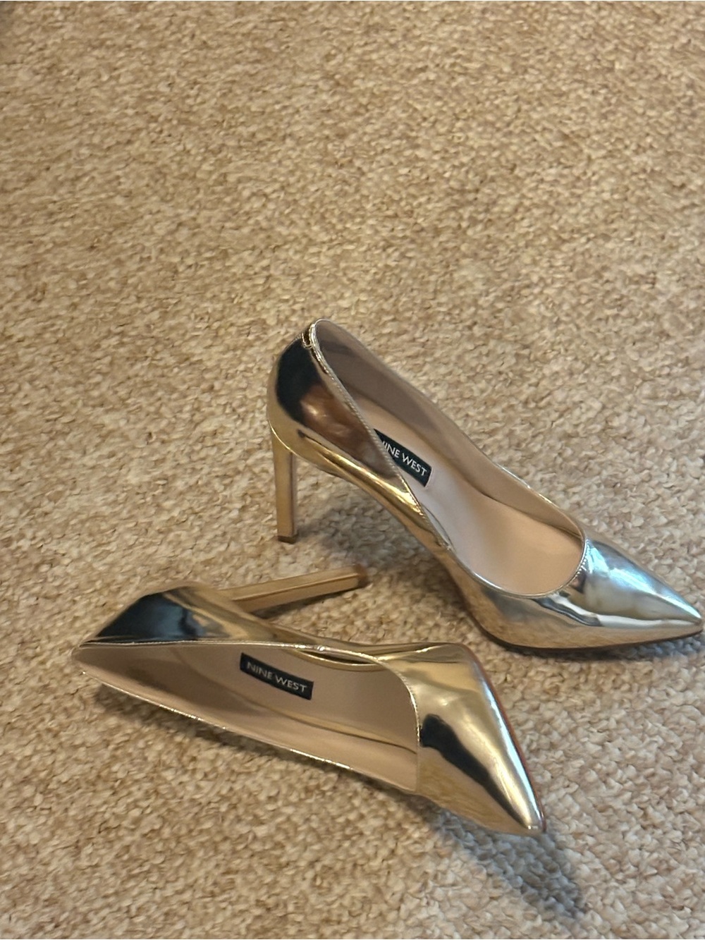 Nine West Metallic Gold Pointed-Toe Stiletto Heels-Tatiana
